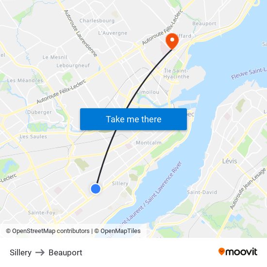 Sillery to Beauport map