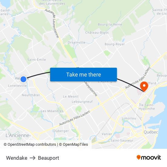 Wendake to Beauport map