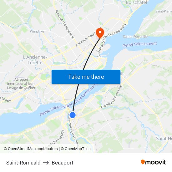 Saint-Romuald to Beauport map