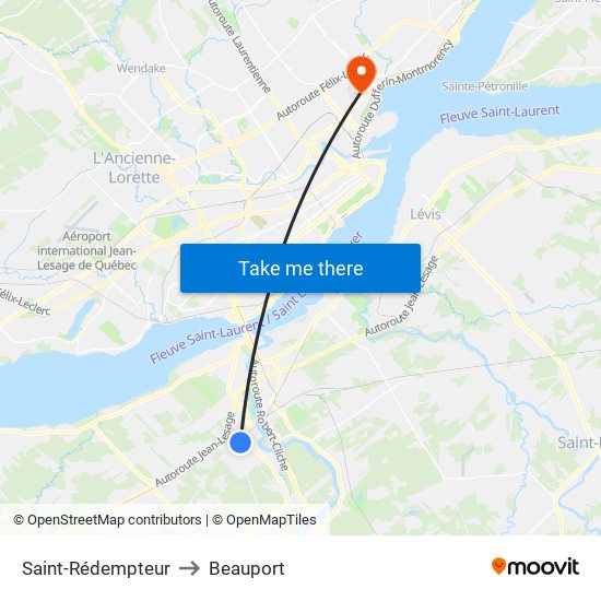 Saint-Rédempteur to Beauport map