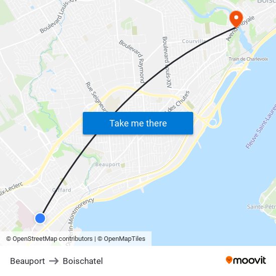 Beauport to Boischatel map