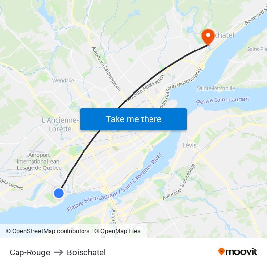 Cap-Rouge to Boischatel map