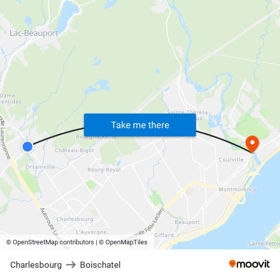 Charlesbourg to Boischatel map