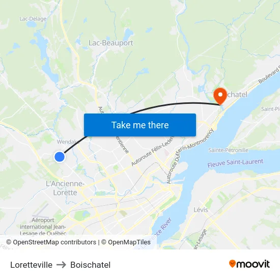 Loretteville to Boischatel map