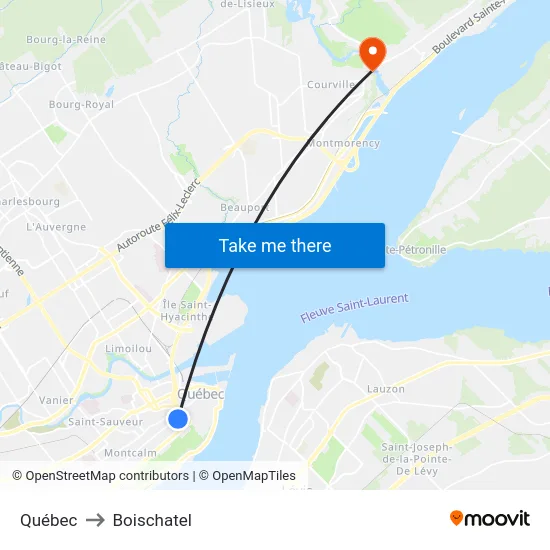 Québec to Boischatel map