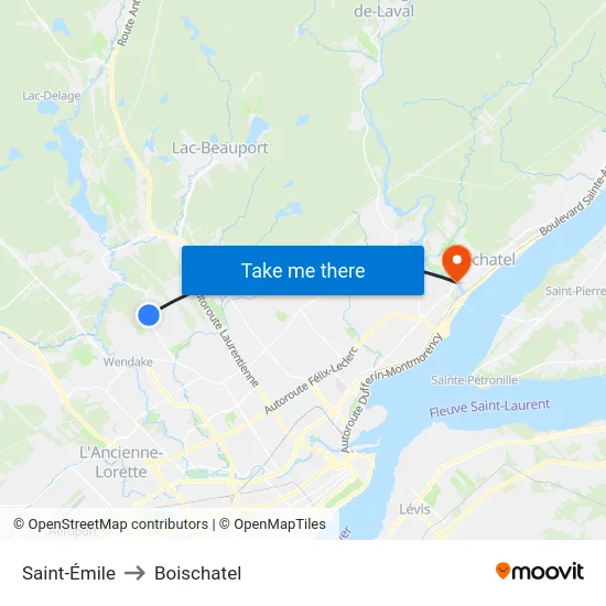 Saint-Émile to Boischatel map
