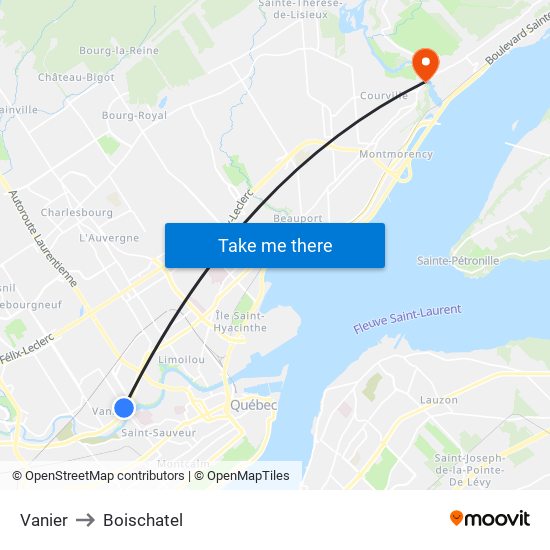 Vanier to Boischatel map