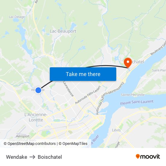 Wendake to Boischatel map