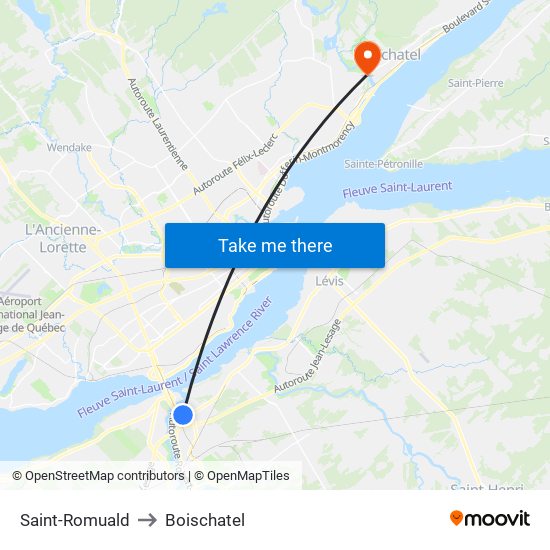 Saint-Romuald to Boischatel map