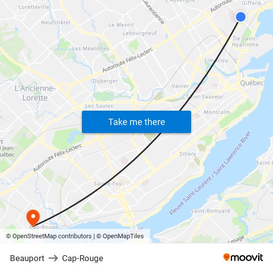 Beauport to Cap-Rouge map