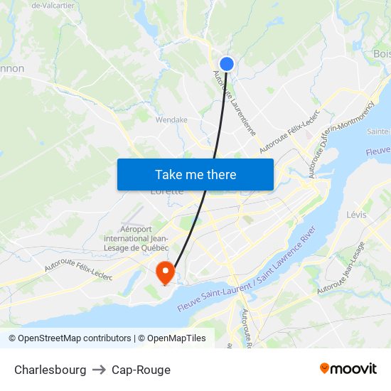 Charlesbourg to Cap-Rouge map