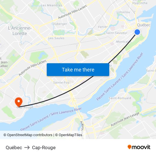 Québec to Cap-Rouge map