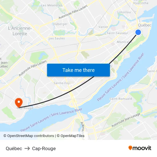 Québec to Cap-Rouge map