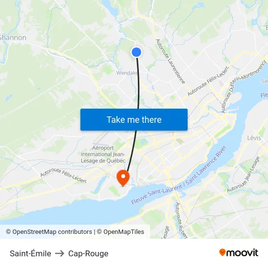 Saint-Émile to Cap-Rouge map