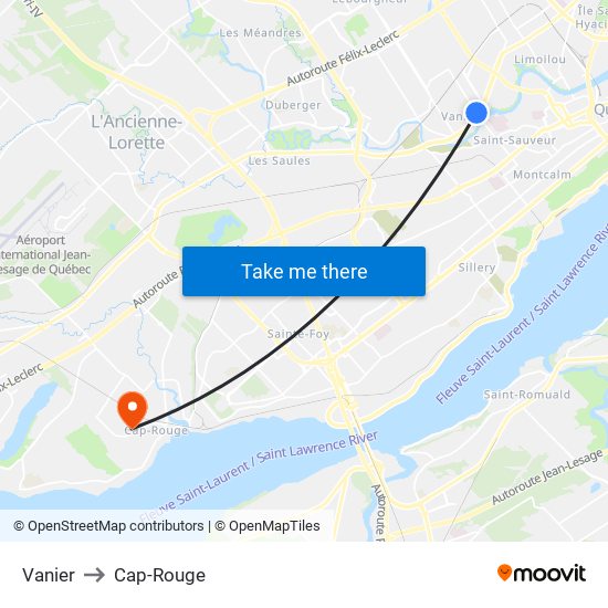 Vanier to Cap-Rouge map