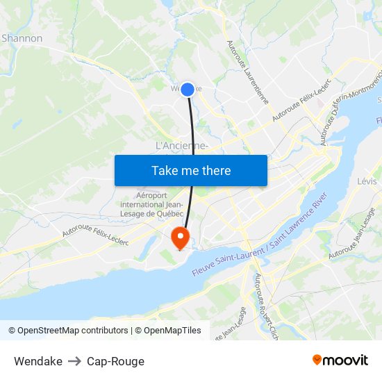 Wendake to Cap-Rouge map