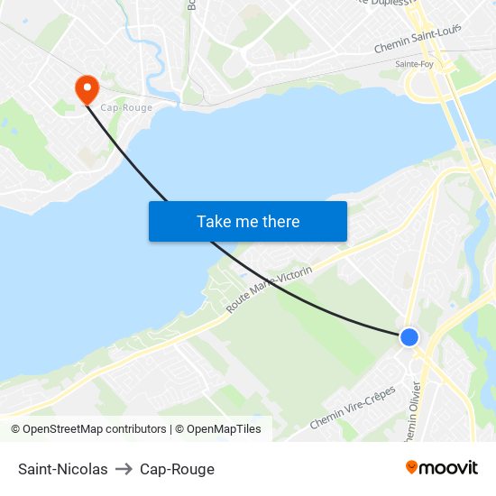 Saint-Nicolas to Cap-Rouge map