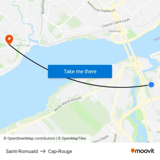 Saint-Romuald to Cap-Rouge map
