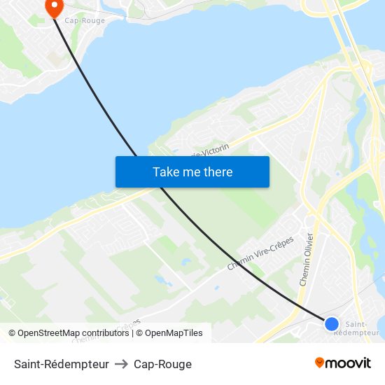 Saint-Rédempteur to Cap-Rouge map