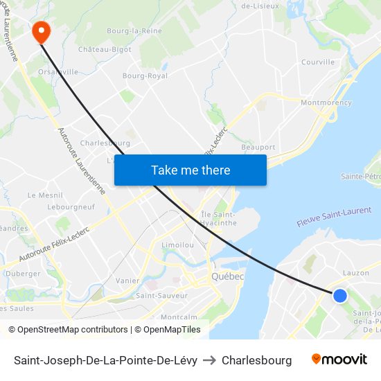 Saint-Joseph-De-La-Pointe-De-Lévy to Charlesbourg map