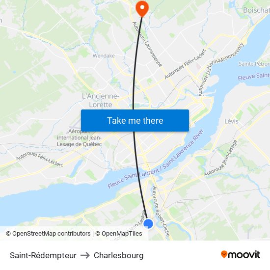 Saint-Rédempteur to Charlesbourg map