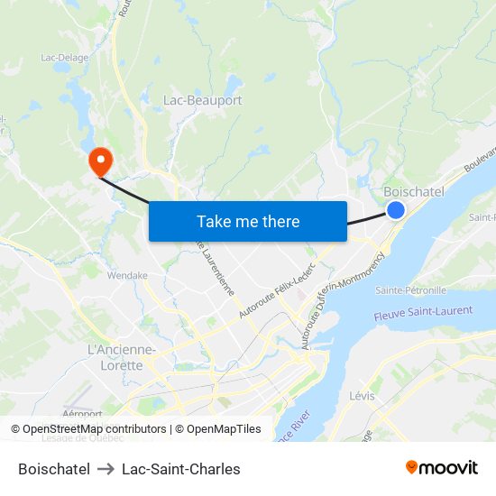 Boischatel to Lac-Saint-Charles map