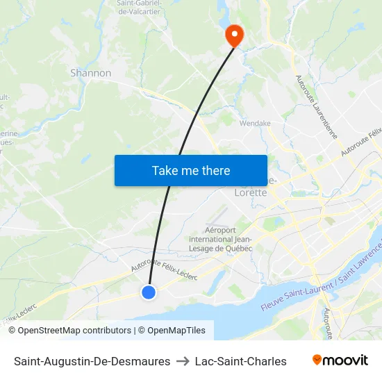 Saint-Augustin-De-Desmaures to Lac-Saint-Charles map