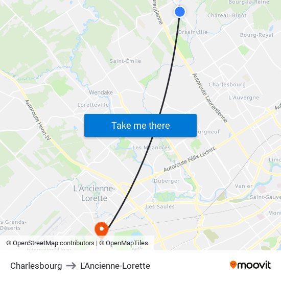 Charlesbourg to L'Ancienne-Lorette map