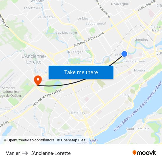 Vanier to L'Ancienne-Lorette map