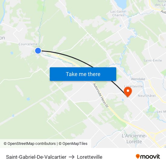 Saint-Gabriel-De-Valcartier to Loretteville map