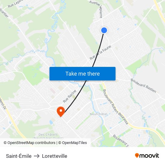 Saint-Émile to Loretteville map