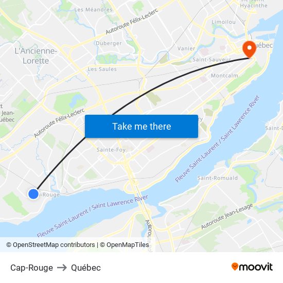 Cap-Rouge to Québec map