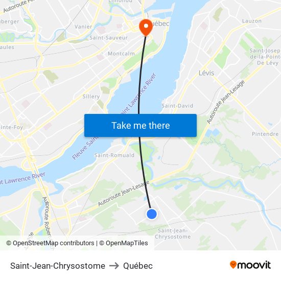Saint-Jean-Chrysostome to Québec map