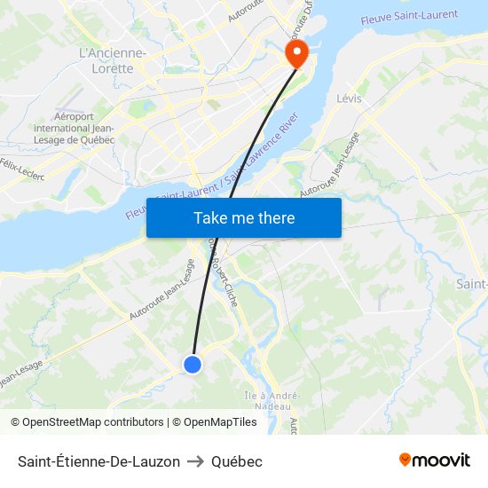 Saint-Étienne-De-Lauzon to Québec map