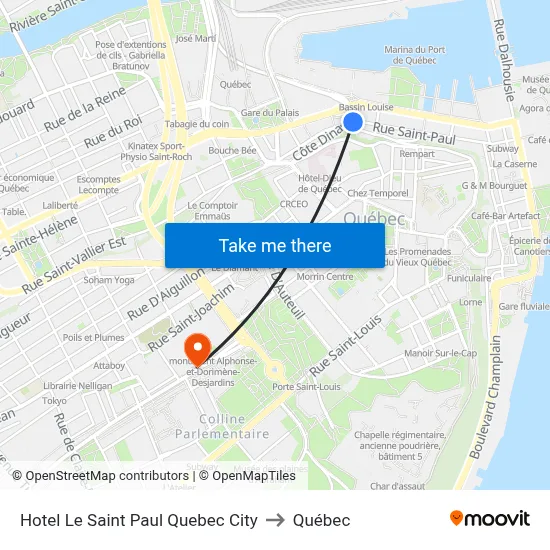 Hotel Le Saint Paul Quebec City to Québec map