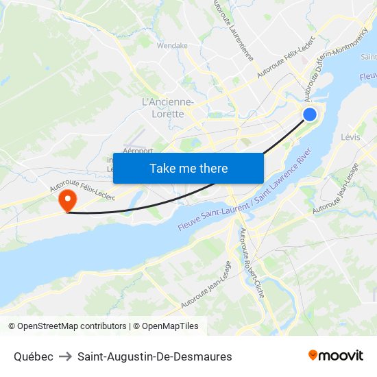 Québec to Saint-Augustin-De-Desmaures map