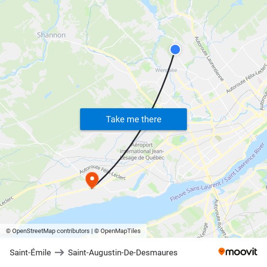 Saint-Émile to Saint-Augustin-De-Desmaures map