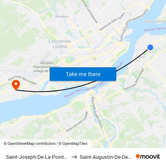 Saint-Joseph-De-La-Pointe-De-Lévy to Saint-Augustin-De-Desmaures map