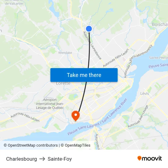 Charlesbourg to Sainte-Foy map