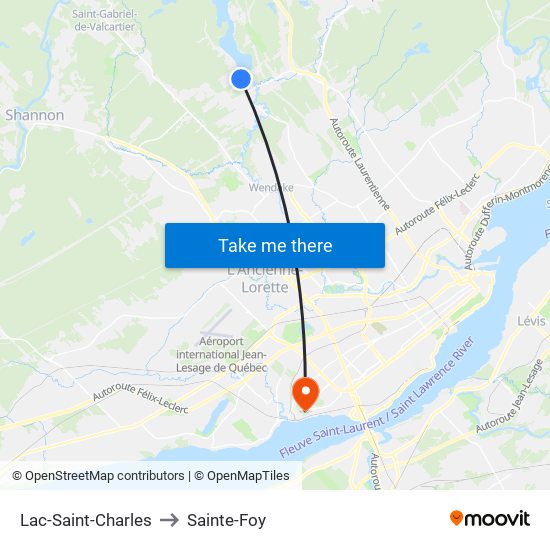 Lac-Saint-Charles to Sainte-Foy map
