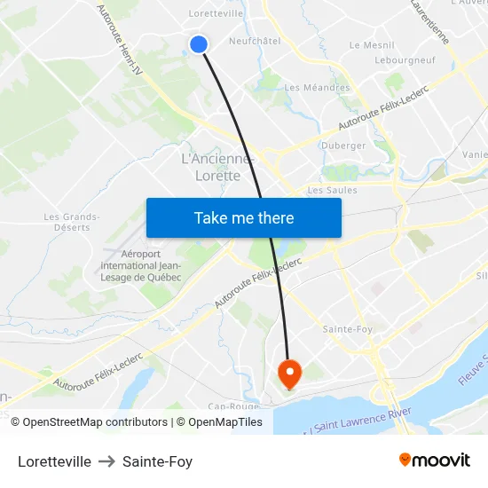 Loretteville to Sainte-Foy map