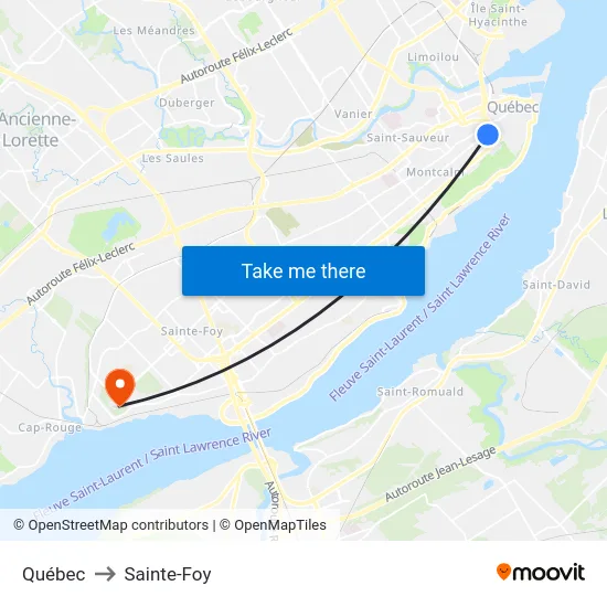 Québec to Sainte-Foy map