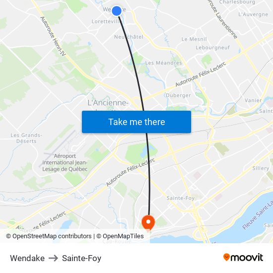 Wendake to Sainte-Foy map