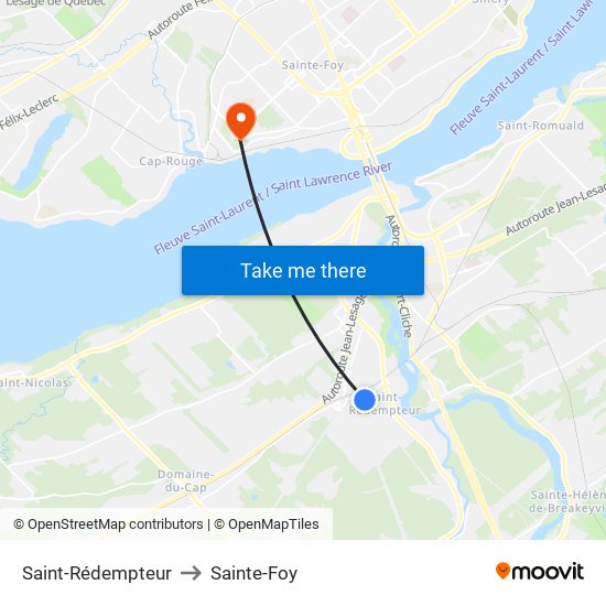 Saint-Rédempteur to Sainte-Foy map