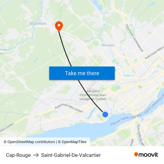 Cap-Rouge to Saint-Gabriel-De-Valcartier map