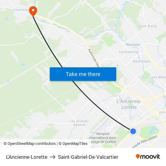 L'Ancienne-Lorette to Saint-Gabriel-De-Valcartier map