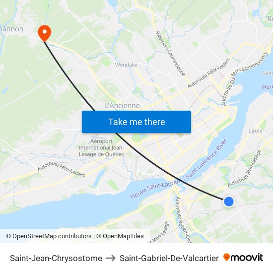 Saint-Jean-Chrysostome to Saint-Gabriel-De-Valcartier map