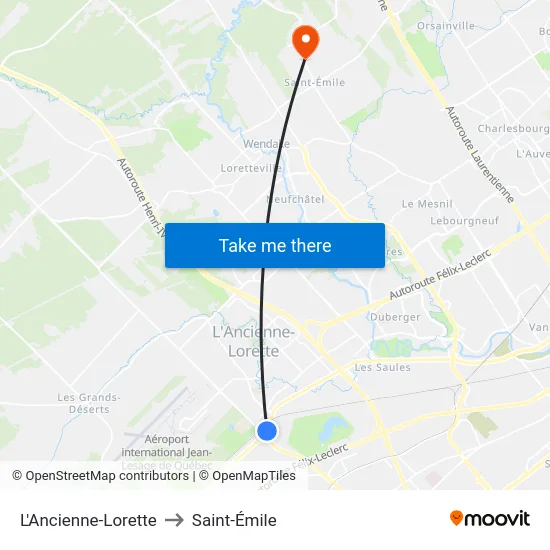 L'Ancienne-Lorette to Saint-Émile map