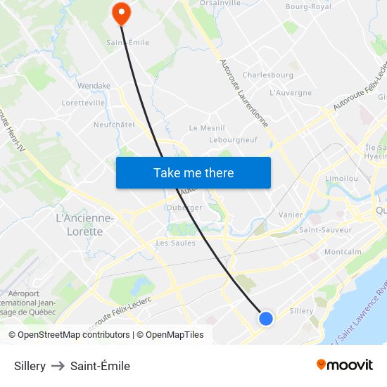 Sillery to Saint-Émile map