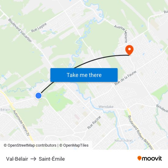 Val-Bélair to Saint-Émile map